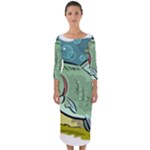 Fish Hook Worm Bait Water Hobby Quarter Sleeve Midi Bodycon Dress