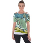 Fish Hook Worm Bait Water Hobby Shoulder Cut Out Short Sleeve Top