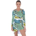 Fish Hook Worm Bait Water Hobby Asymmetric Cut-Out Shift Dress