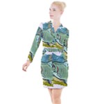 Fish Hook Worm Bait Water Hobby Button Long Sleeve Dress