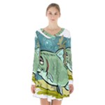 Fish Hook Worm Bait Water Hobby Long Sleeve Velvet V-neck Dress