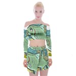 Fish Hook Worm Bait Water Hobby Off Shoulder Top with Mini Skirt Set