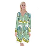 Fish Hook Worm Bait Water Hobby Long Sleeve Velvet Front Wrap Dress