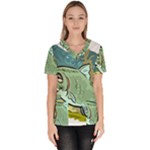Fish Hook Worm Bait Water Hobby Women s V-Neck Scrub Top