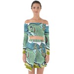 Fish Hook Worm Bait Water Hobby Off Shoulder Top with Skirt Set