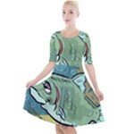 Fish Hook Worm Bait Water Hobby Quarter Sleeve A-Line Dress