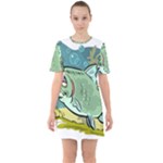 Fish Hook Worm Bait Water Hobby Sixties Short Sleeve Mini Dress