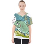 Fish Hook Worm Bait Water Hobby V-Neck Dolman Drape Top