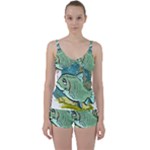 Fish Hook Worm Bait Water Hobby Tie Front Two Piece Tankini