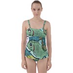Fish Hook Worm Bait Water Hobby Twist Front Tankini Set