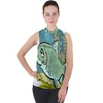 Fish Hook Worm Bait Water Hobby Mock Neck Chiffon Sleeveless Top