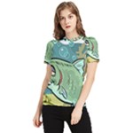 Fish Hook Worm Bait Water Hobby Women s Short Sleeve Rash Guard