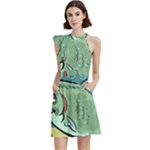 Fish Hook Worm Bait Water Hobby Cocktail Party Halter Sleeveless Dress With Pockets
