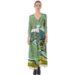 Fish Hook Worm Bait Water Hobby Button Up Boho Maxi Dress