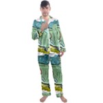 Fish Hook Worm Bait Water Hobby Men s Long Sleeve Satin Pajamas Set