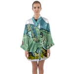 Fish Hook Worm Bait Water Hobby Long Sleeve Satin Kimono