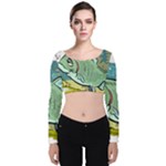 Fish Hook Worm Bait Water Hobby Velvet Long Sleeve Crop Top