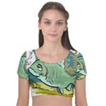 Fish Hook Worm Bait Water Hobby Velvet Short Sleeve Crop Top 