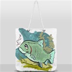 Fish Hook Worm Bait Water Hobby Full Print Rope Handle Tote (Large)