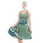 Fish Hook Worm Bait Water Hobby Halter Party Swing Dress 