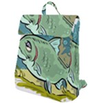 Fish Hook Worm Bait Water Hobby Flap Top Backpack