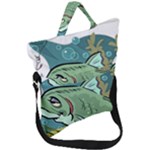 Fish Hook Worm Bait Water Hobby Fold Over Handle Tote Bag