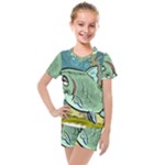 Fish Hook Worm Bait Water Hobby Kids  Mesh T-Shirt and Shorts Set