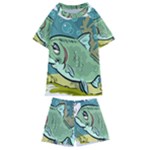 Fish Hook Worm Bait Water Hobby Kids  Swim T-Shirt and Shorts Set