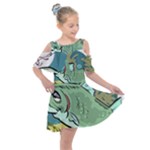 Fish Hook Worm Bait Water Hobby Kids  Shoulder Cutout Chiffon Dress