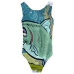 Fish Hook Worm Bait Water Hobby Kids  Cut-Out Back One Piece Swimsuit