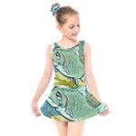 Fish Hook Worm Bait Water Hobby Kids  Skater Dress Swimsuit