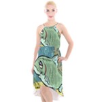 Fish Hook Worm Bait Water Hobby High-Low Halter Chiffon Dress 