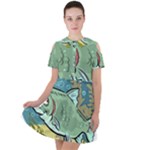 Fish Hook Worm Bait Water Hobby Short Sleeve Shoulder Cut Out Dress 