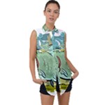Fish Hook Worm Bait Water Hobby Sleeveless Chiffon Button Shirt