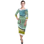Fish Hook Worm Bait Water Hobby Quarter Sleeve Midi Velour Bodycon Dress
