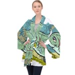 Fish Hook Worm Bait Water Hobby Long Sleeve Velvet Kimono 