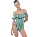 Fish Hook Worm Bait Water Hobby Frill Detail One Piece Swimsuit