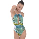 Fish Hook Worm Bait Water Hobby Plunge Cut Halter Swimsuit