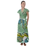 Fish Hook Worm Bait Water Hobby Flutter Sleeve Maxi Dress