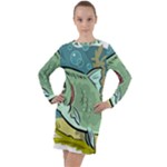 Fish Hook Worm Bait Water Hobby Long Sleeve Hoodie Dress