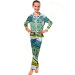 Fish Hook Worm Bait Water Hobby Kids  Satin Long Sleeve Pajamas Set