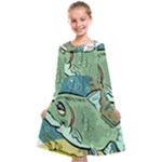 Fish Hook Worm Bait Water Hobby Kids  Midi Sailor Dress