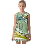 Fish Hook Worm Bait Water Hobby Kids  Pilgrim Collar Ruffle Hem Dress
