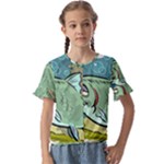 Fish Hook Worm Bait Water Hobby Kids  Cuff Sleeve Scrunch Bottom T-Shirt