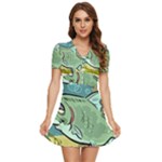 Fish Hook Worm Bait Water Hobby V-Neck High Waist Chiffon Mini Dress