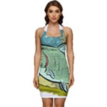 Fish Hook Worm Bait Water Hobby Sleeveless Wide Square Neckline Ruched Bodycon Dress