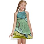 Fish Hook Worm Bait Water Hobby Kids  Halter Collar Waist Tie Chiffon Dress