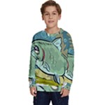 Fish Hook Worm Bait Water Hobby Kids  Crewneck Sweatshirt