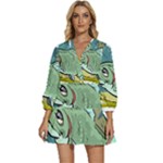 Fish Hook Worm Bait Water Hobby V-Neck Placket Mini Dress