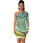 Fish Hook Worm Bait Water Hobby Long Sleeve One Shoulder Mini Dress